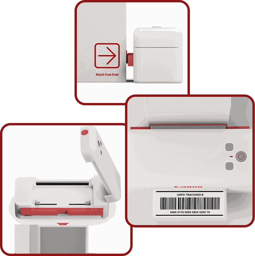 Snap-fit design: dovetail joints centre the QuickFeed Box as it clicks into the printer