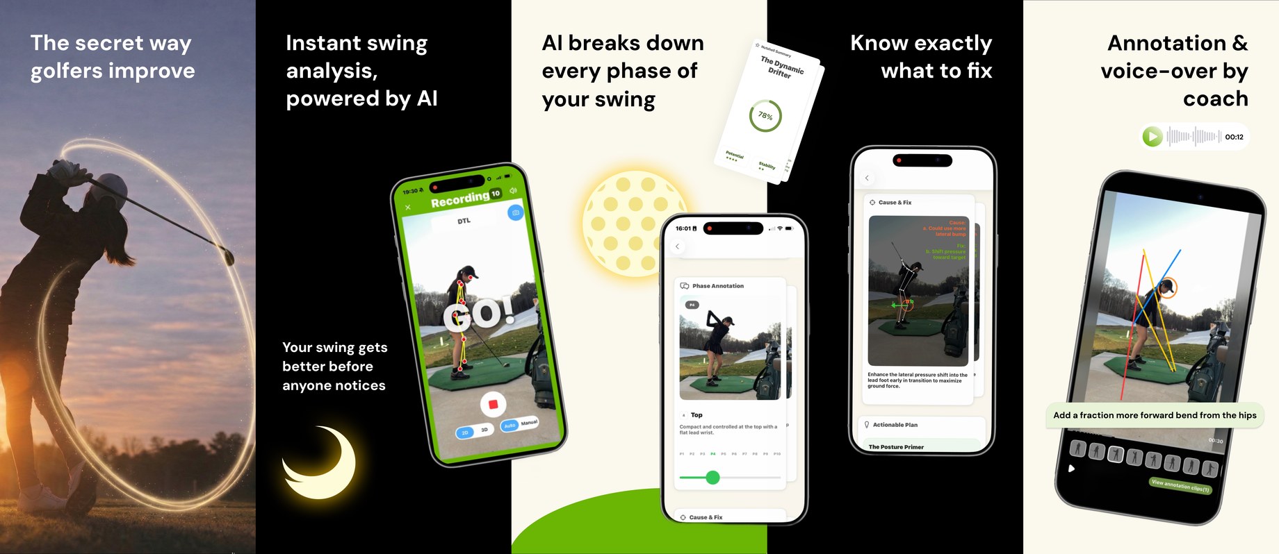 Perflection AI — instant AI swing analysis, phase-by-phase breakdown, and coach annotation