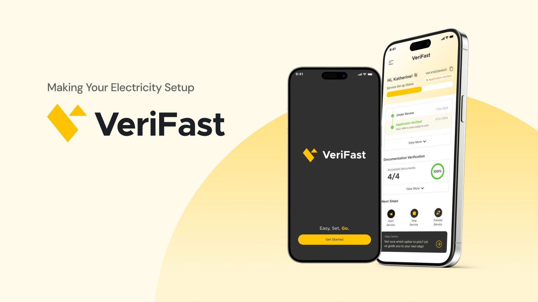 VeriFast — Making Your Electricity Setup, shown on two phone screens