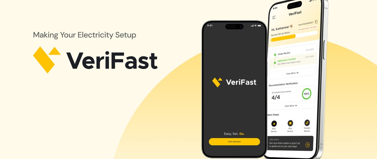 VeriFast — Making Your Electricity Setup, shown on two phone screens